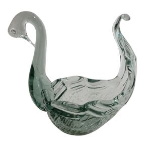 Elegant Vintage Green Art Glass Swan Bowl Dish